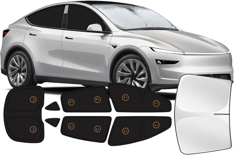 JASVIC Fit for Tesla Model Y Juniper 2025 2026 Car Window Shades with Suction Cups (No Falling), 8pcs Privacy Sun Shade Set for Front Windshield Side and Rear Windows, Full Window Covers for Camping Napping - Image 1